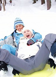 Two lesbians playing in the snow